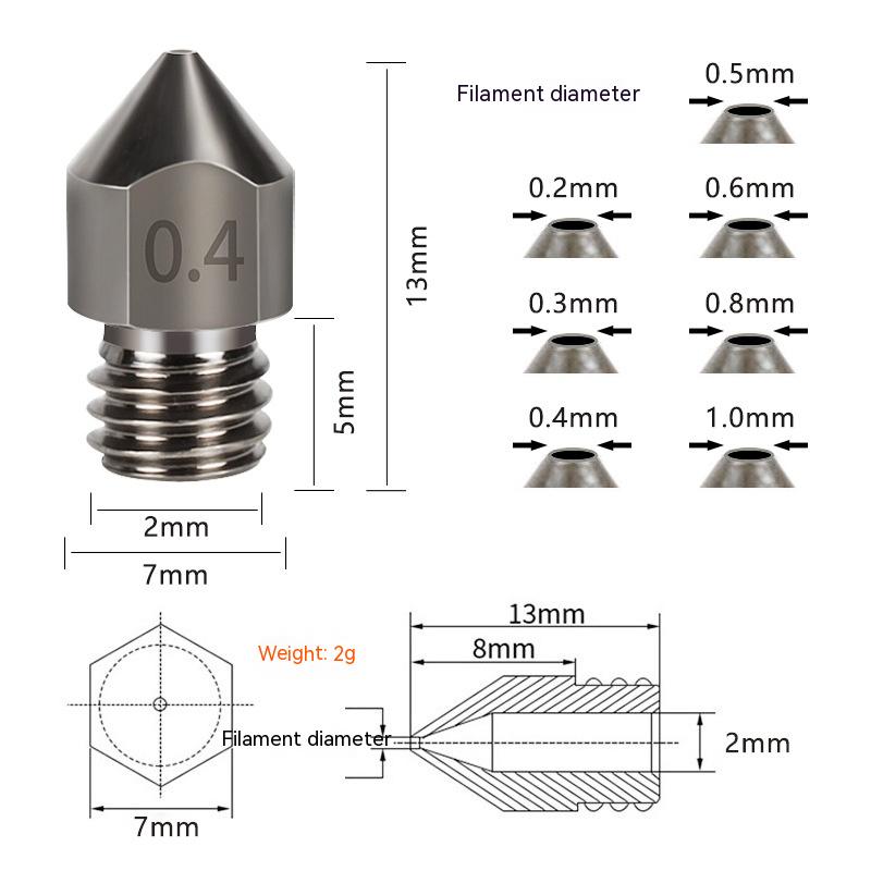 2x mk8 Style Hardened Steel Nozzles 0.4mm